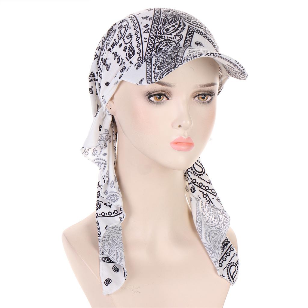 Trendy Print Muslim Hijab Caps With Brim Women Baseball Cap Wrap Head Ramadan Ladies Fashion Headwear Turban Bonnet