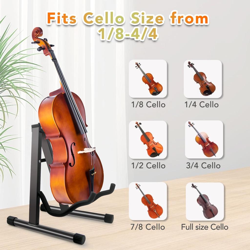 GeeWin A-Frame Foldable Cello Stand 1/8-4/4 Guitar Stand Black Plastic Main Body Rubber Feet