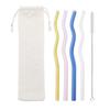 6Pcs/Set Glass Straws Wavy Reusable Drinking Straws Colorful Eco-friendly Straws for Drinks Coffee Milk Tea Straw Barware
