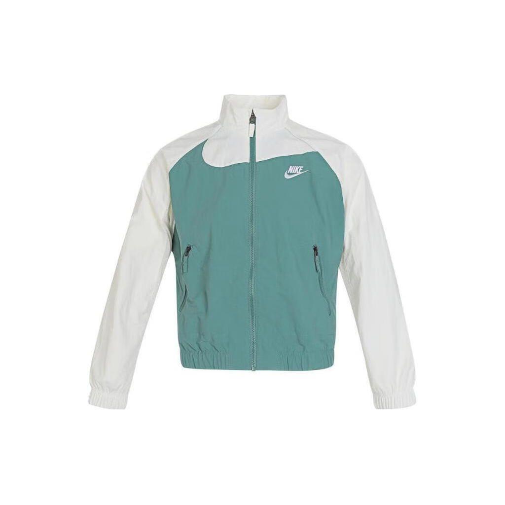 Nike Colorblock Outdoor Casual Sport Zip-Up Collar Windbreaker Kids Outerwear Green FN9134-361