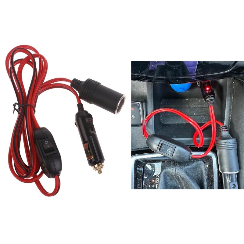 Cigarette Lighter Extension Cord with Switches Male Plug to Female Socket Heavy Duty Extension Cable with LED Lights