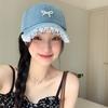Stylish Women Fabric Baseball Hat with 3D Pearls Bowknot and Lace Trim for Outdoor Sports Activity Breathable Headwear