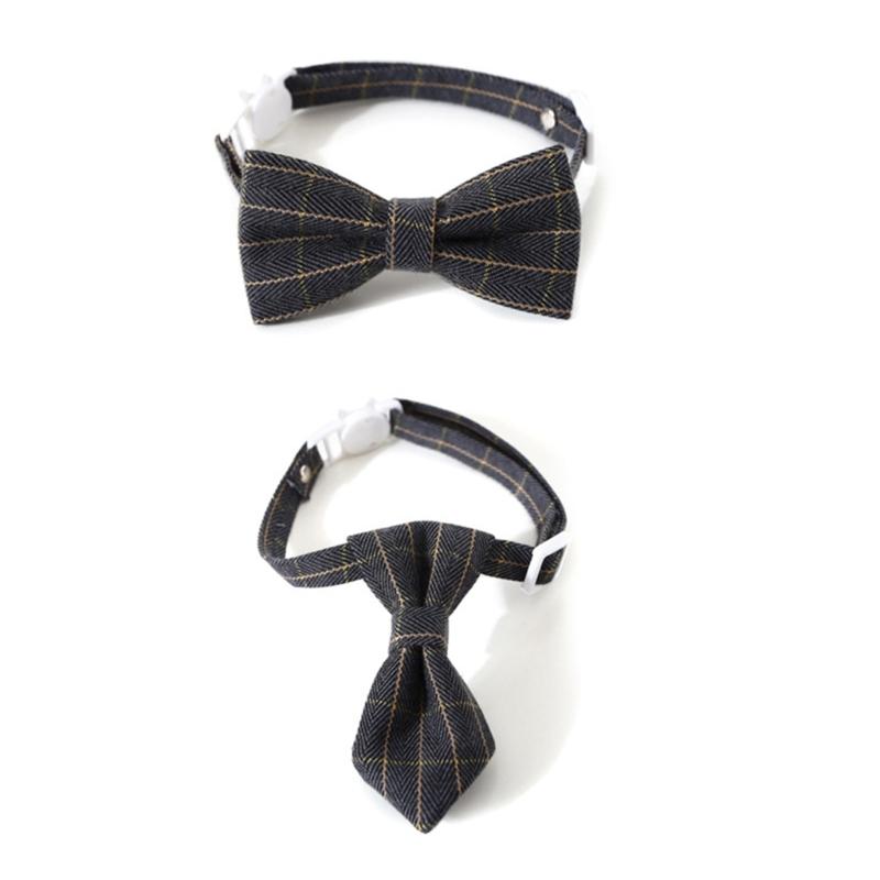 2PCS Small Cats Costume Christmas Pet Collar Breakaway Cat Collar Dog Holiday Neckwear Festival Cat Plaids Bowtie Collar