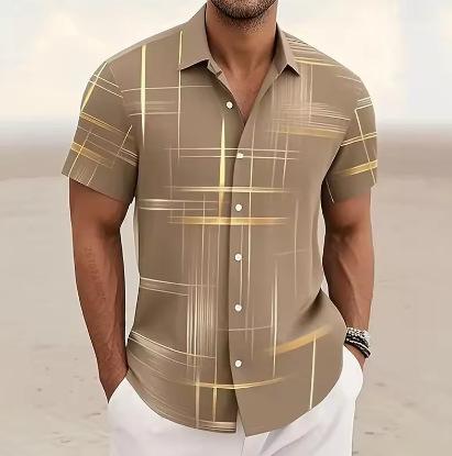 Men's Geometric 3D Printed Lapel Short Sleeve Casual Fashion Shirt Summer Outdoor Vacation Hawaiian Shirt