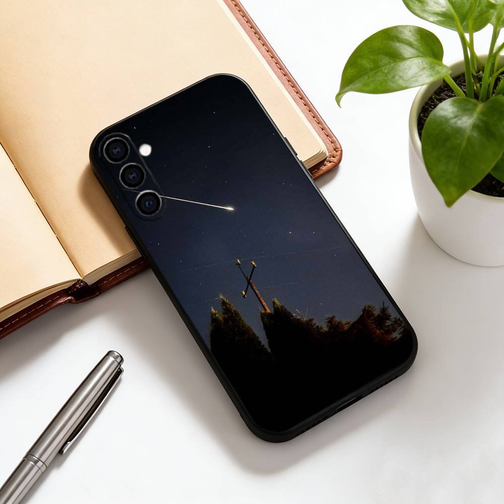 

Meteors in the Night Sky Phone Case Black Silicone Soft For Samsung Galaxy A73,A72,A71,A70,A53,A52,A51 Samsung a41