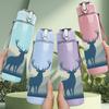 1PC Mountain Stag Silhouette Art 750ml Color Plastic Sports Water Bottle Leakproof Flip Straw Lid Suitable for Sports Office Home Use