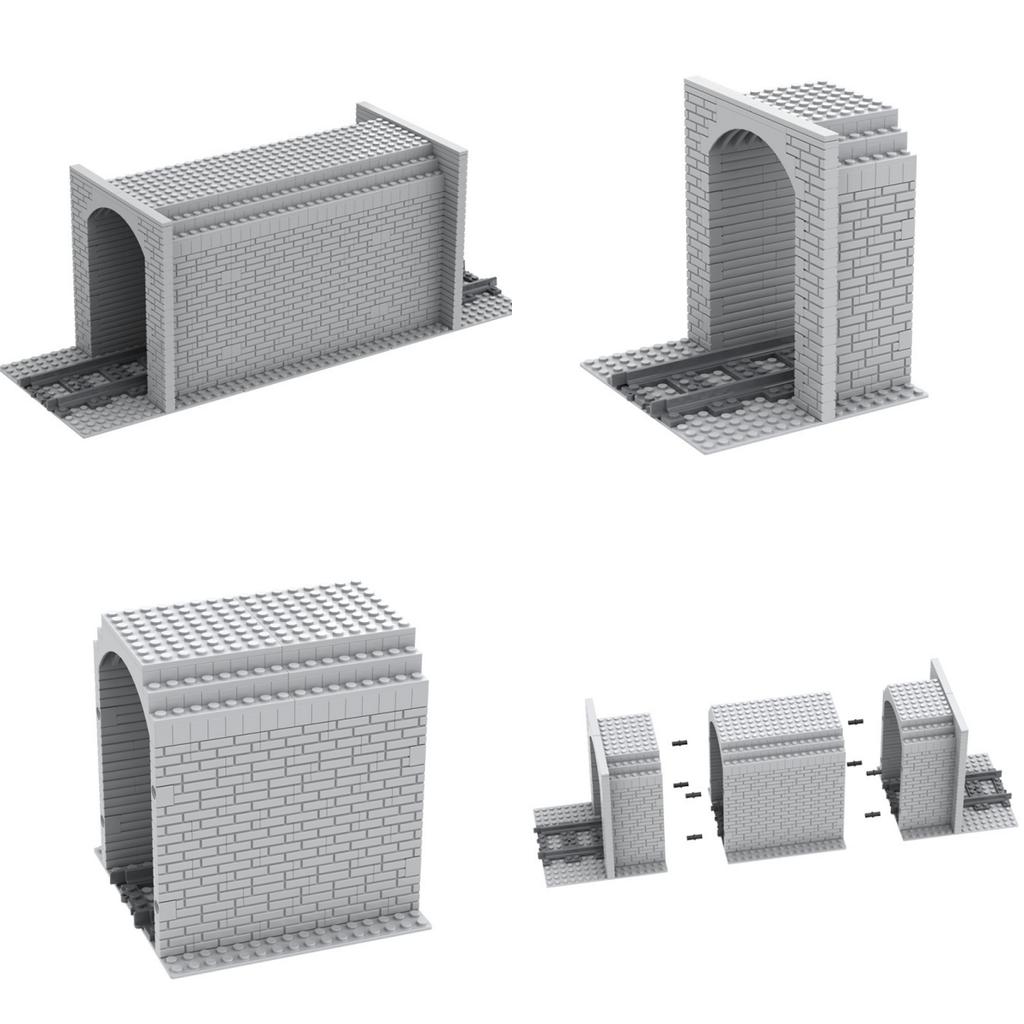 Zugstreckenszene MOC Baustein Höhle Tunnel Stadt Simulation Zug Transport Eisenbahn Ziegel Montage Spielzeug Geschenk für Kinder