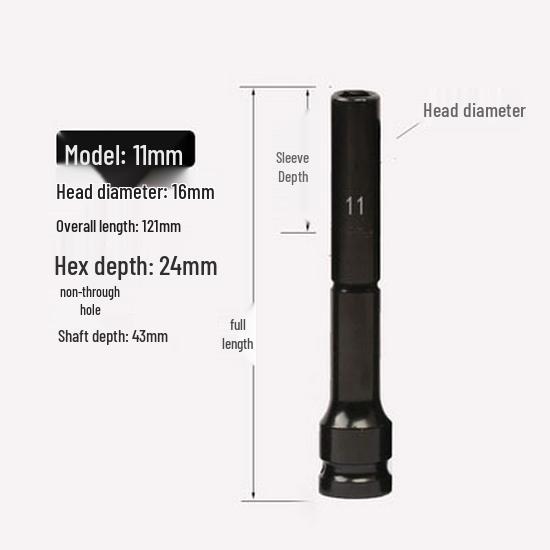 Electric Wrench 1/2 Square Thin-Walled Extended Socket 6mm