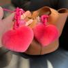 Lovely Heart Keychain Simple Car Key Chain Plush Pompoms Hanging Ornaments Keyrings Bag Pendant Keychain Accessories