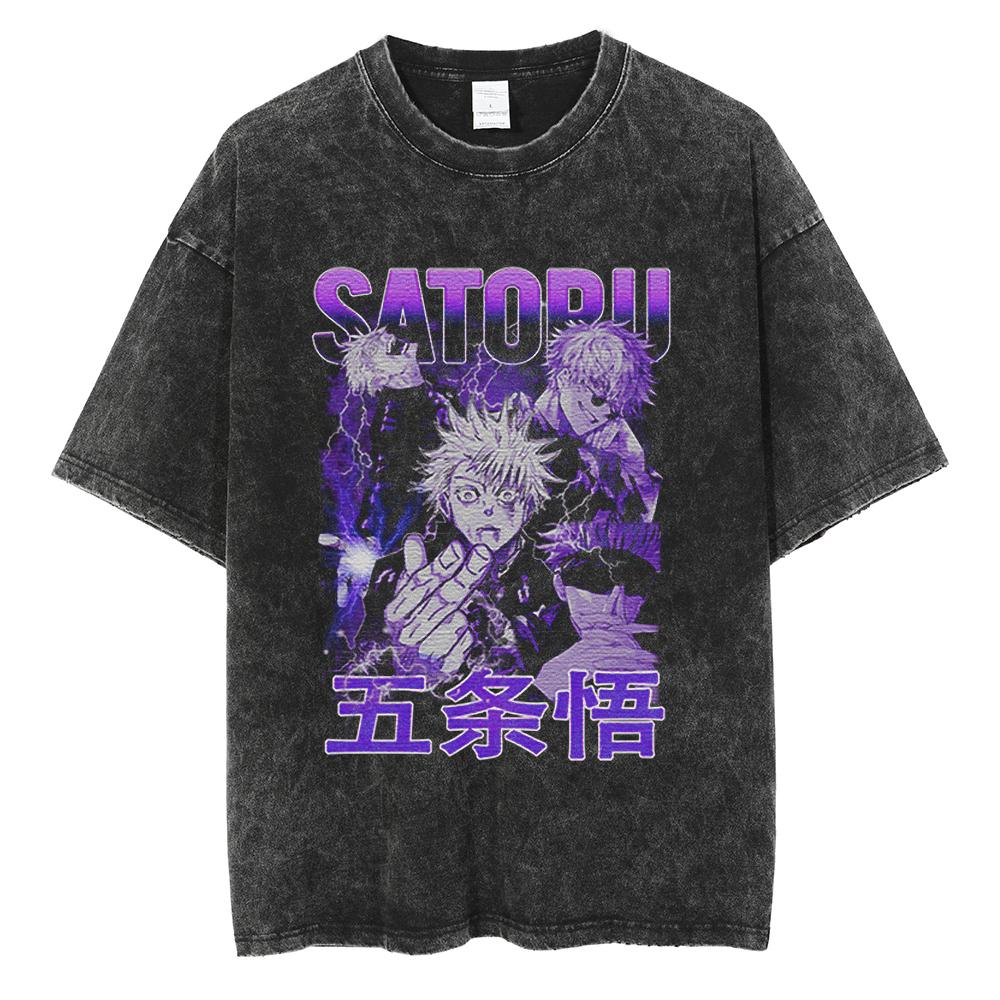 Hot Anime Jujutsu Kaisen Nanami Kento Print Tee Men Vintage Washed T-Shirt Oversize Tshirt Short Sleeve Cotton Loose Top Tee