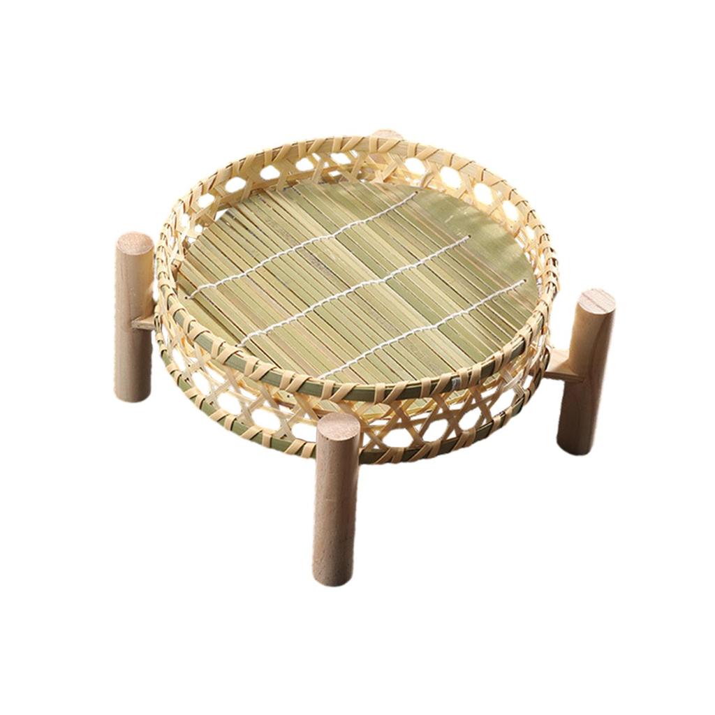 Serving Tray Dessert Plate Rustic Round Woven Storage Basket Fruit Rack for Coffee Table Dining Room Kitchen Picnics Living Room