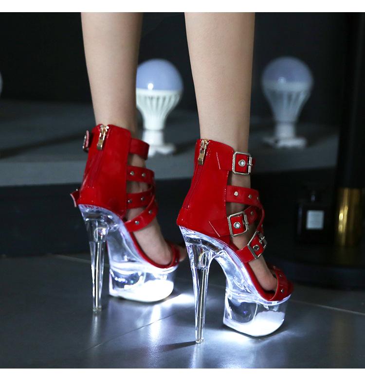 190 Series 14.5 CM Heel 4.5 CM Platform 190-45 Luminous Rivet Zipper Roman Sandals Transparent High Heel 15cm LFD