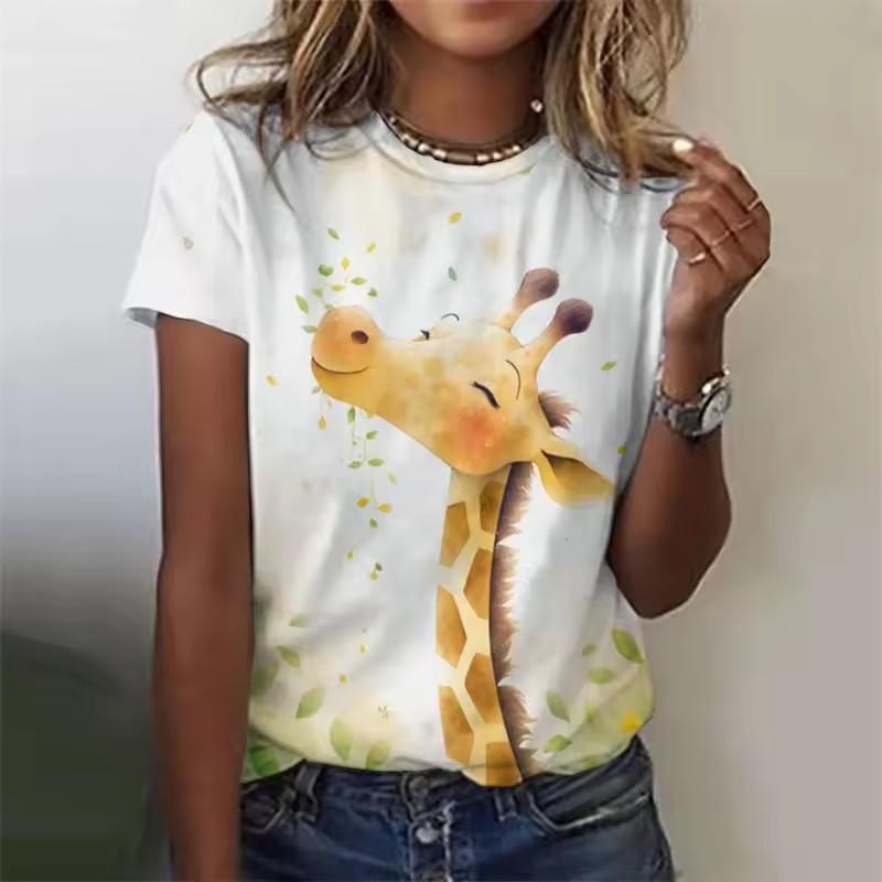 3D-gedrucktes Fuchs-T-Shirt für Frauen, Cartoon-Tiere, grafische T-Shirts, Sommermode, Harajuku, übergroße T-Shirts mit Rundhalsausschnitt und kurzen Ärmeln