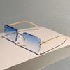 Rimless Square Sunglasses Men Women Fashion Gradient Lens Trendy Style Sun Glasses for Outdoor Driving Holiday