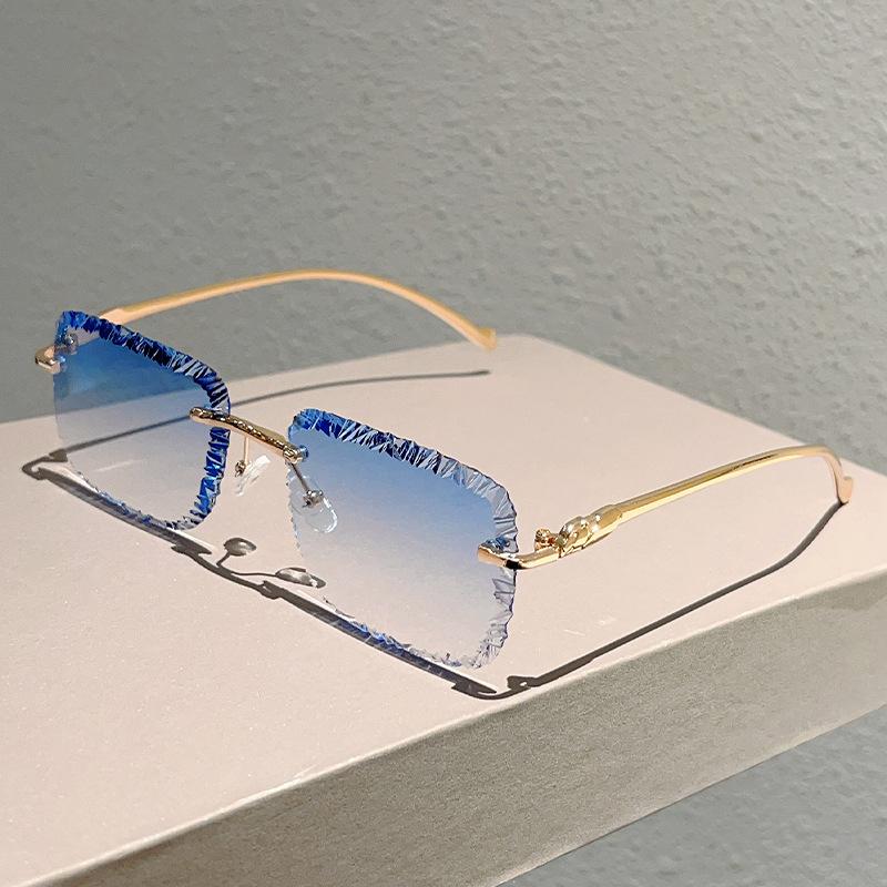 Rimless Square Sunglasses Men Women Fashion Gradient Lens Trendy Style Sun Glasses for Outdoor Driving Holiday