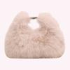 Women Faux Fur Shoulder Bag Soft Plush Clutch Purse Adjustable Strap Solid Color Hobo Bag for Travel Party