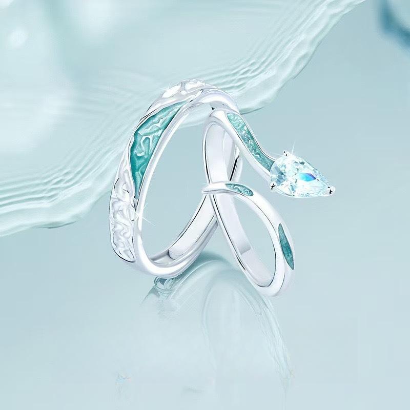 New Ice Island Spirit Snake Couple Ring Light Luxury Niche Premium Enamel Opening Ring Valentine's Day Girlfriend