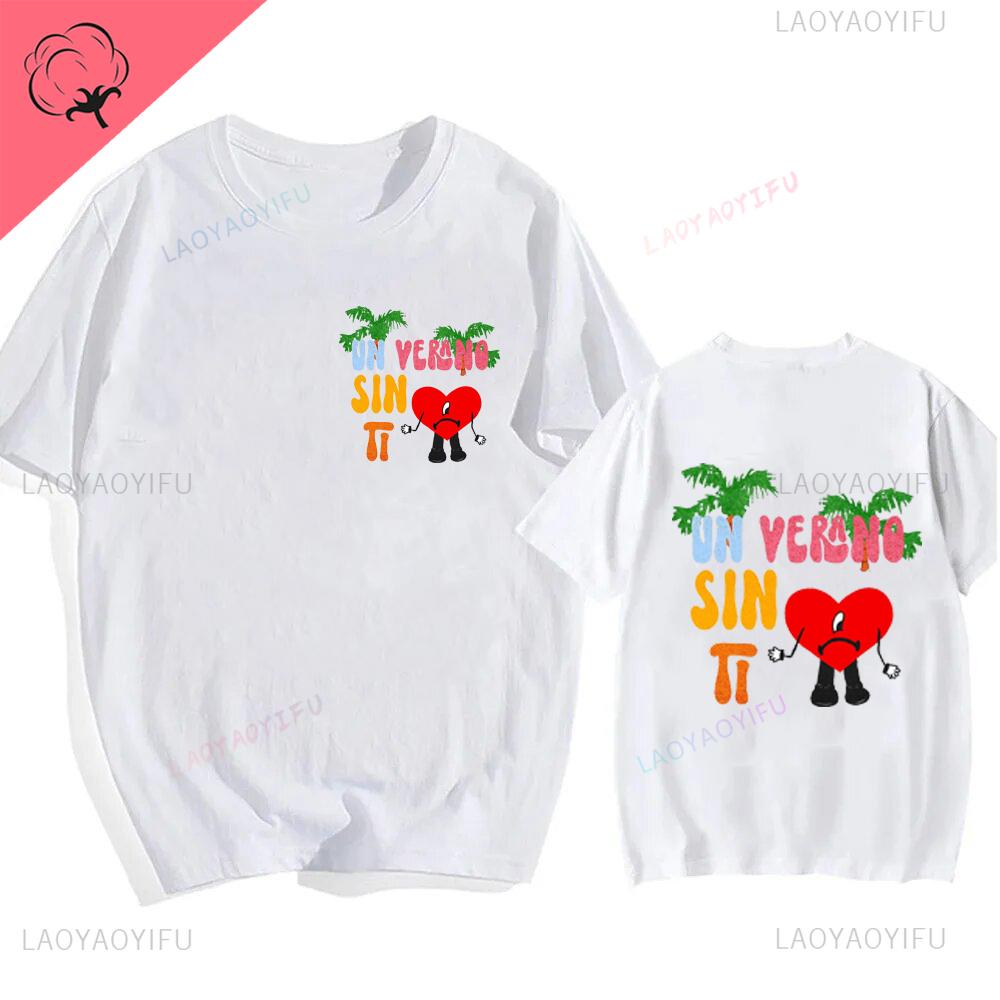 Bad Bunny UN VERANO SIN TI Music Album Print Tshirt Classic Harajuku Loose Streetwear Men Hip Hop Style Shortsleev Tshirt