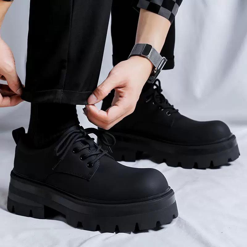 

Мужские черные туфли дерби на 7-сантиметровой платформе - 2025, британский стиль, толстая кожа 38