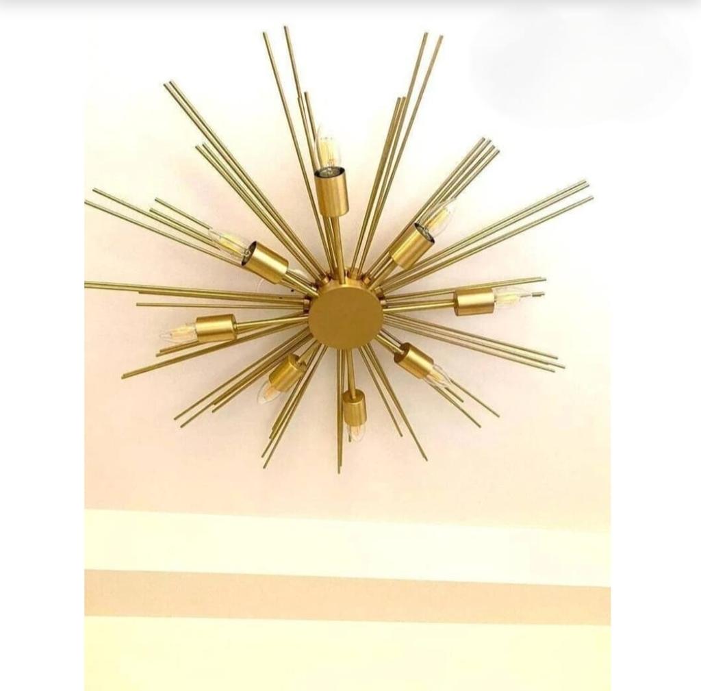 Stilnovo Style 8 Lights Shade Sputnik Chandelier Modern Ceiling Light Fixture Raw Brass