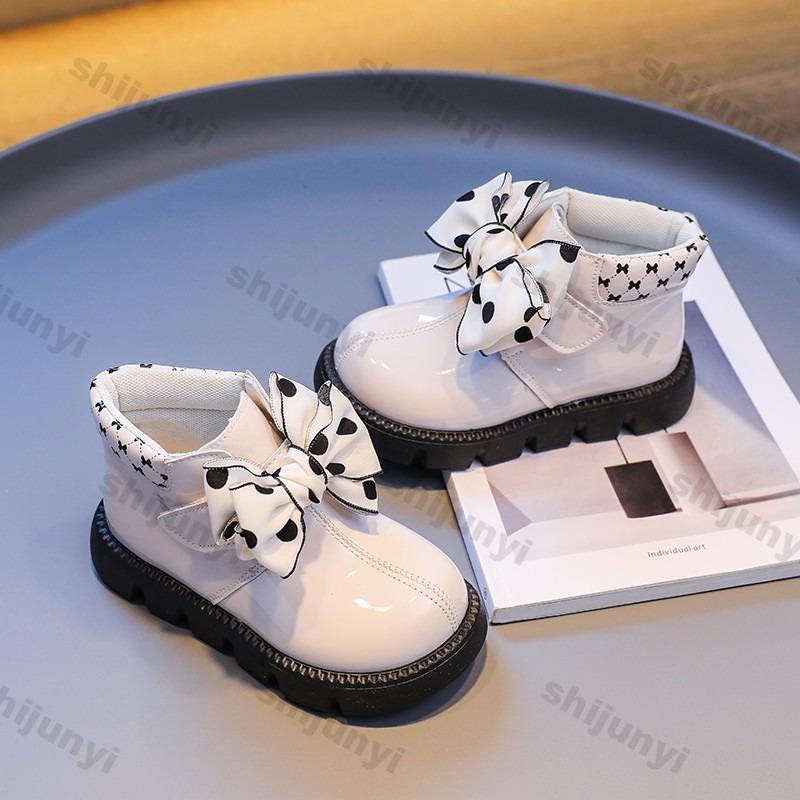 Girls Children's Boots Butterfly Knot Princess Boots 2024 Autumn/Winter New Baby Anti Slip Comfortable Waterproof Short Boots