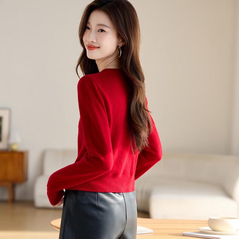 Srcr Women's 100% Wool Short Knit Cardigan