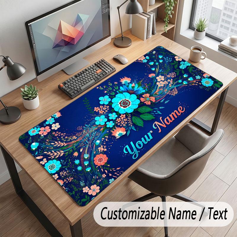Floral Garden Theme Customized Mouse Pad Personalized Print Name Text Desk Mat For Home Office Table Decor