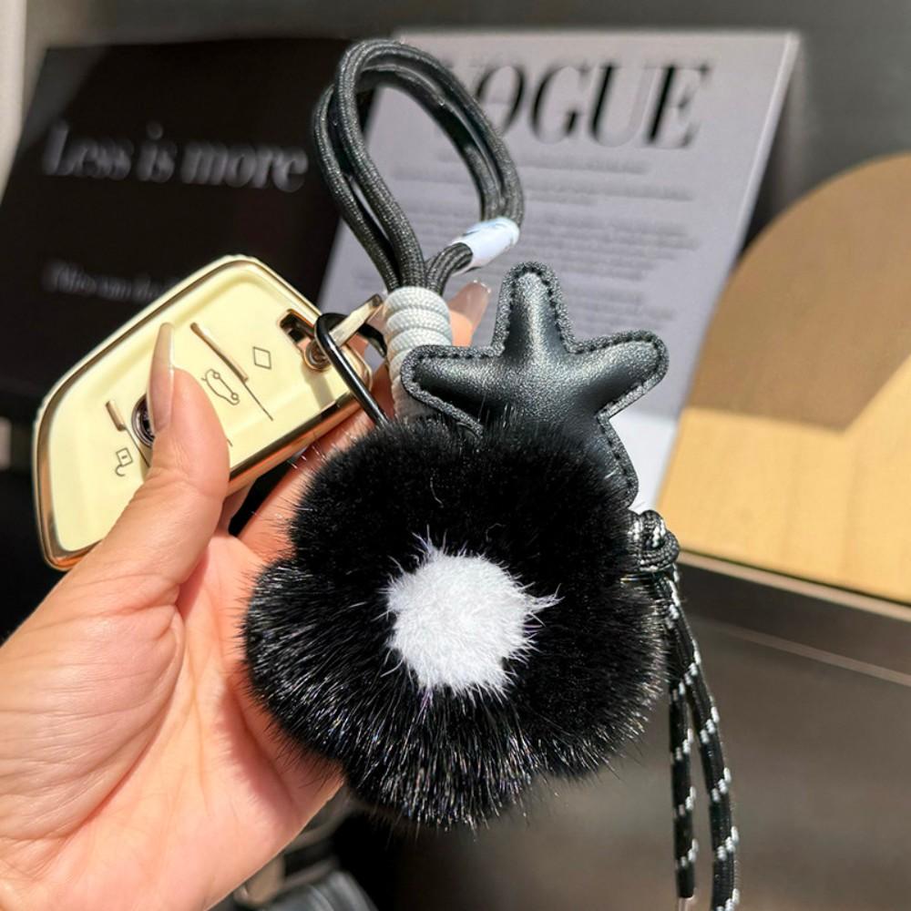 New Mink Fur Flower Keychain Handmade Sunflower Plush Hanging Ornament Backpack Hanging Chain Car Keychain Women's Bag Pendant