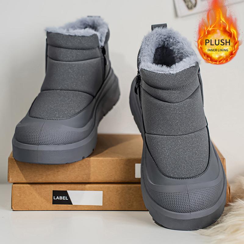 Mens Trendy Large Size Soft Sole Increase Height Winter Warm Fur Snow Boots Padded Lined Ankle Boots Anti-slip Hiking Casual Sports Martin Boots