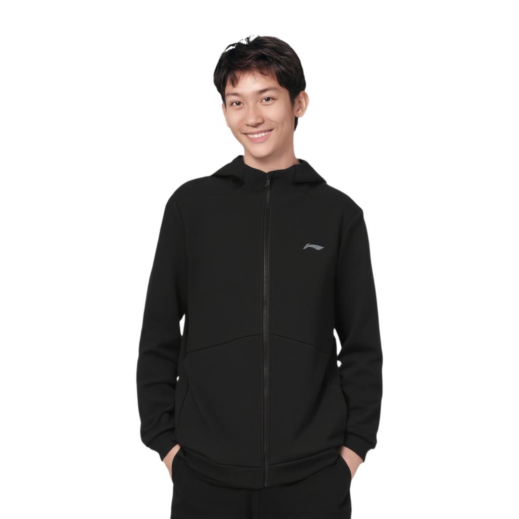 Li Ning Fitness Series Comfortable Versatile Hooded Cardigan Sweatshirt Men sweatshirt Black AWDV613-1
