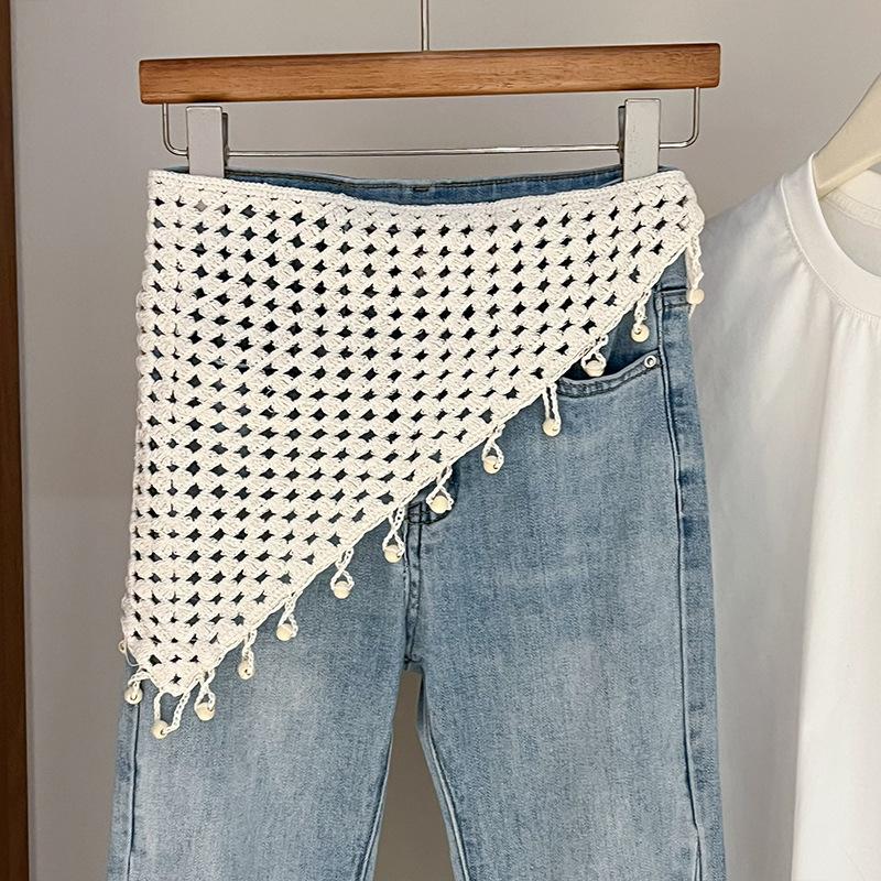 Lace Triangular Headscarf Fart Curtain Jeans Wide Belt Triangular Waist Scarf Stacked with Skirt Idyllic Silk Scarf