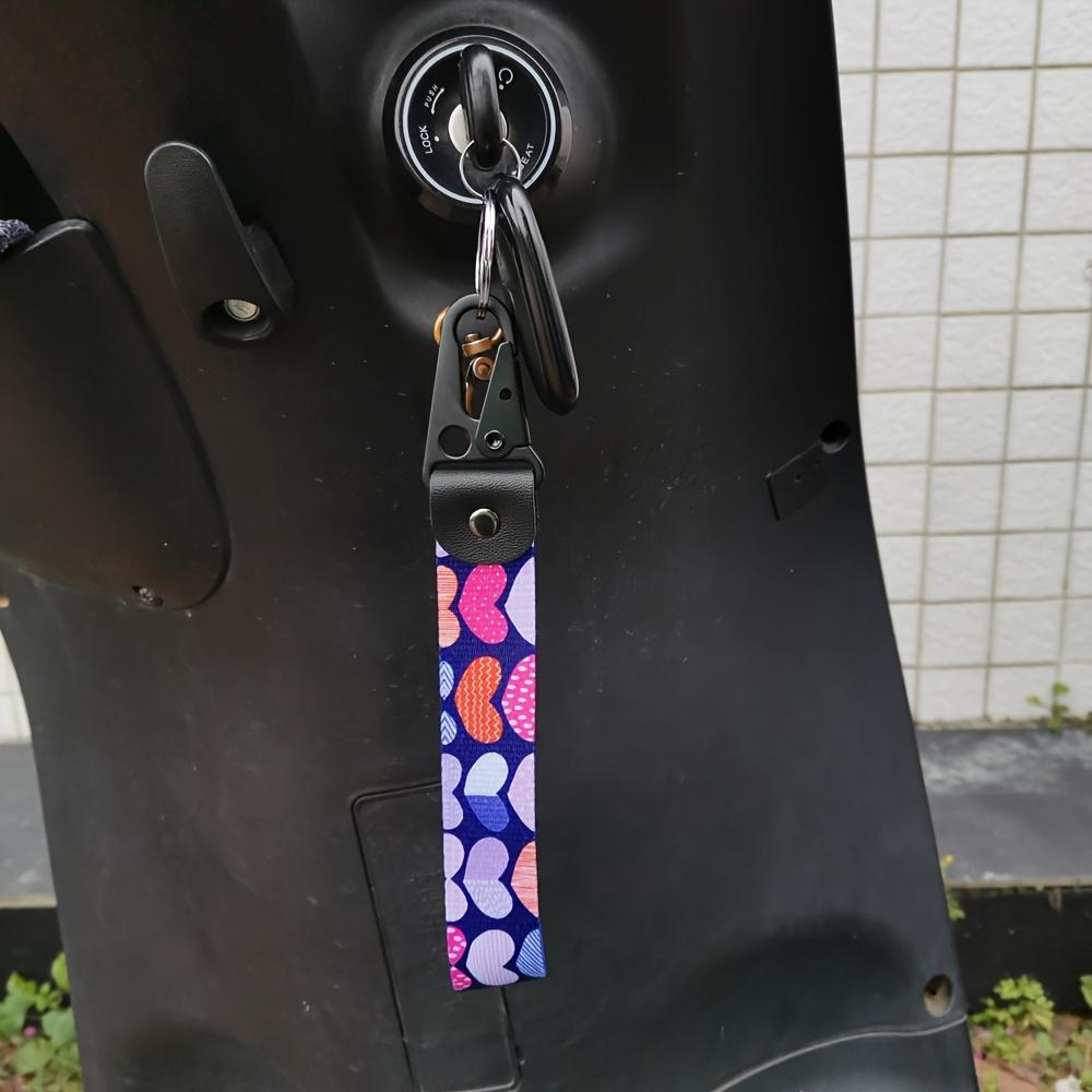 Heart Pattern Keychain with Wrist Lanyard & Backpack Hook - Strawberry Graffiti Design for Motorcycles, Cars, and Bikes