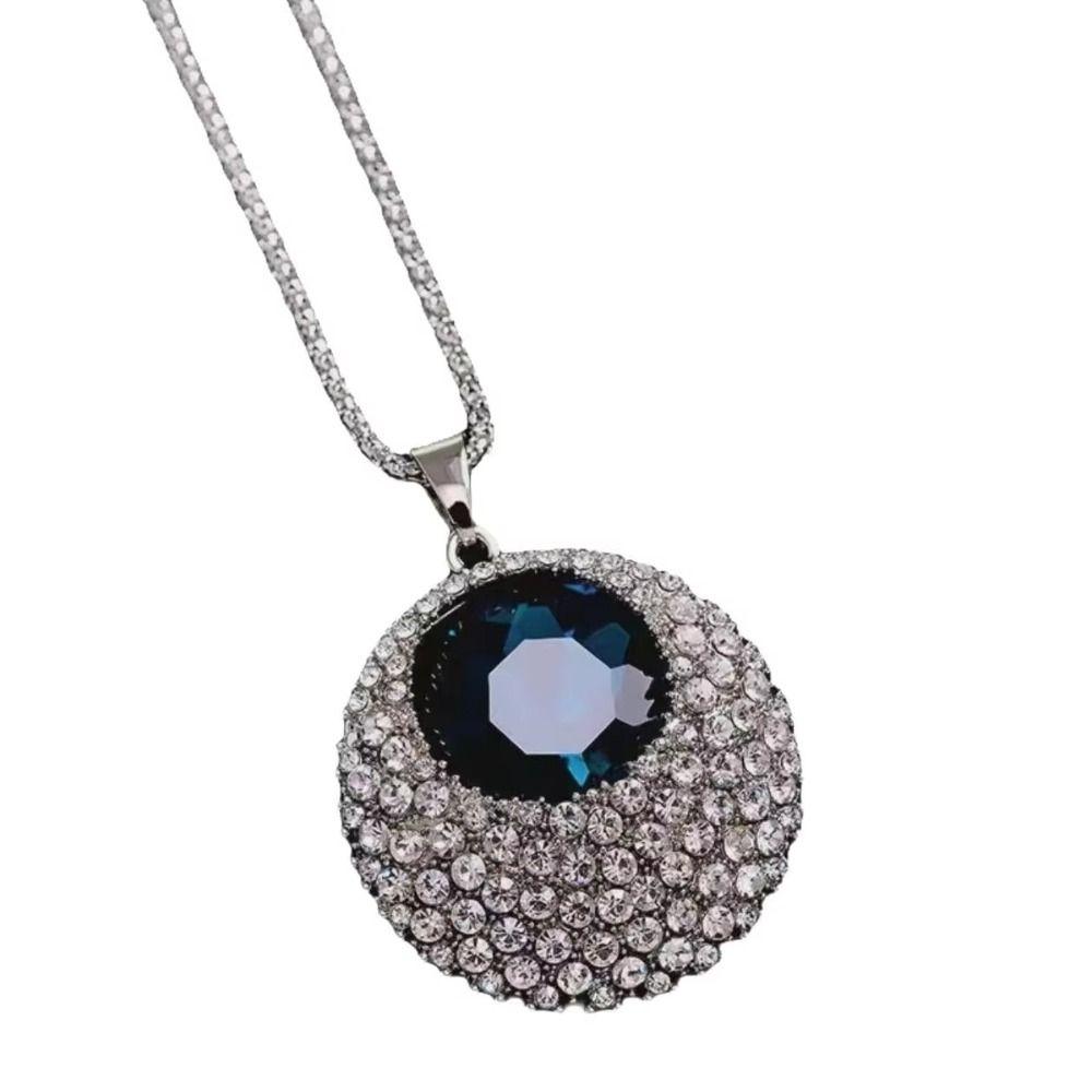 Luxury Blue Long Chain Necklace Minimalist Style Crystal Pendant Necklace  Gift Jewelry