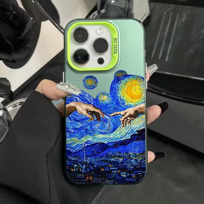 Van Gogh Oil Painting Electroplate Silver IMD Phone Case For iPhone 11 12 13 14 15 16 Pro Max 7 Plus X XR Shockproof Back Cover