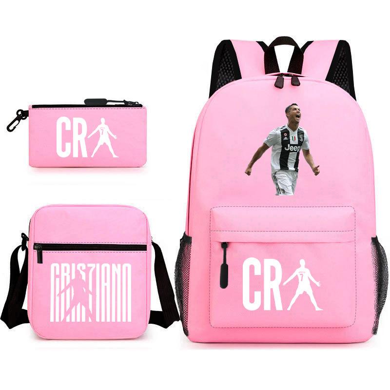 Football Star Teenager Student Schoolbag Ronaldo Pattern Three-Piece Backpack
