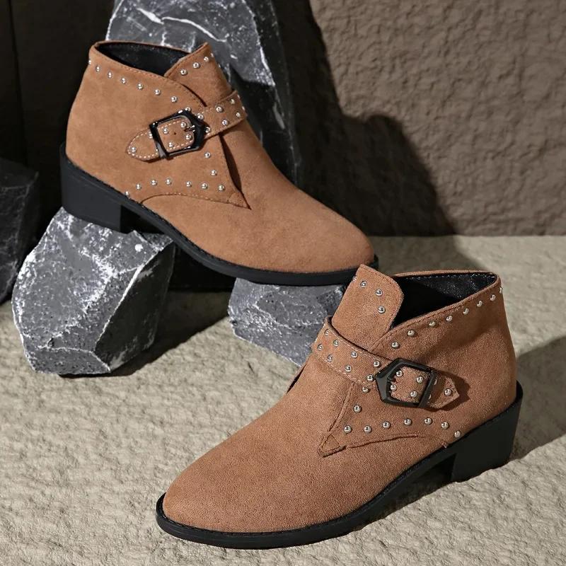 Shoes for Women 2024 Brand Buckle Strap Women's Boots Rivet Office and Career Sexy Pointed Toe Plus Size Ankle Boots