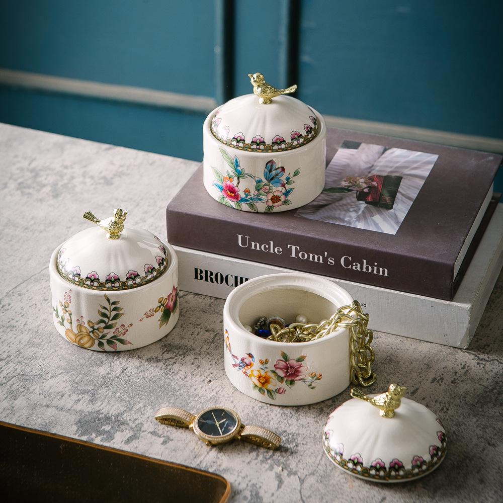 Retro Ceramic Bird Jewelry Box - Necklace & Ring Storage, European Home Decor
