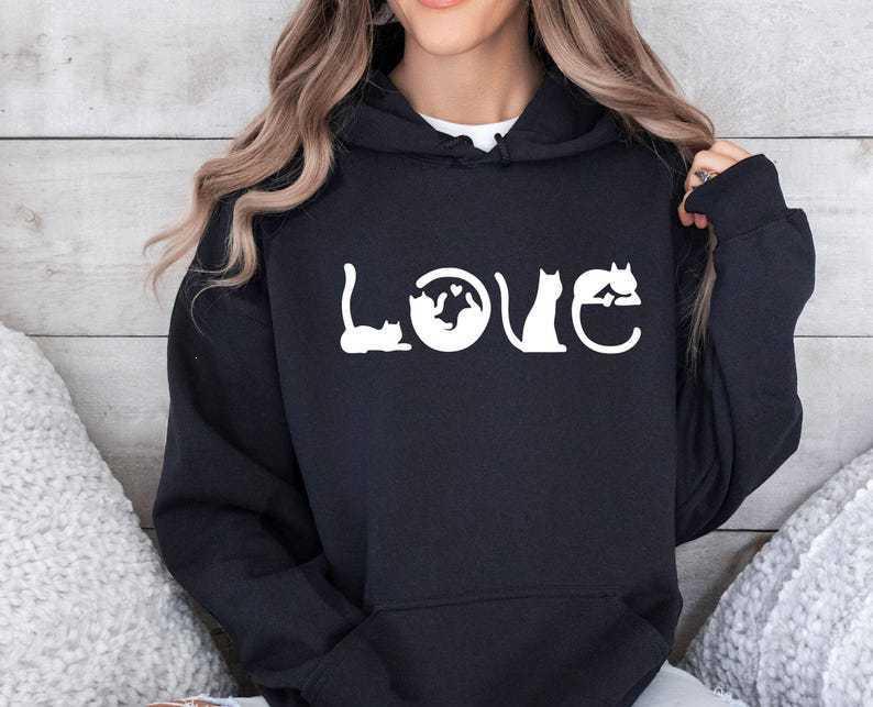Autumn/Winter Love Cat Print Long Sleeve Women's Hooded Sweatshirt
