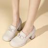 2024 Retro New Women's British Style Round Solid Color Toe Slip-on Shallow Mouth Metal Decorated Thick-soled High Heels