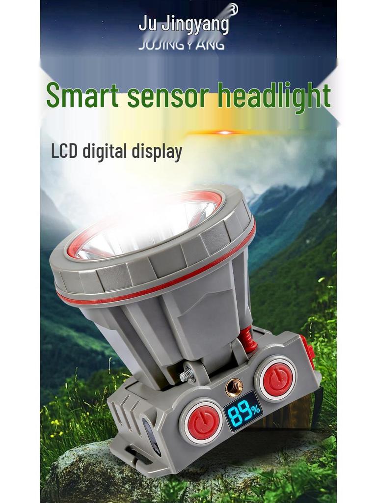 Tripod-Mountable LED Headlamp: 3-Level Dimming, Sensor, Type-C Charging, Bright White Light, Long Battery Life for Night Fishing