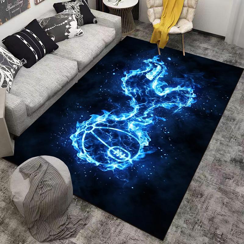 "Blue Flame Soccer Ball Pattern Carpet for Bedroom or Living Room" Suitable for use as an anti-slip for living room bedroom sofas