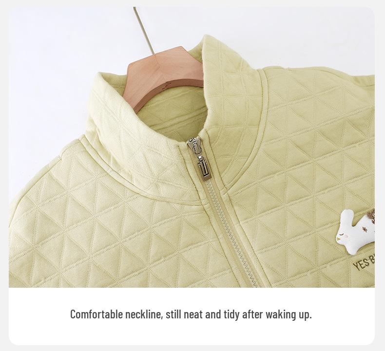 Women's Three-Layer Winter Warm Long Sleeve Zip-Up Homewear Set