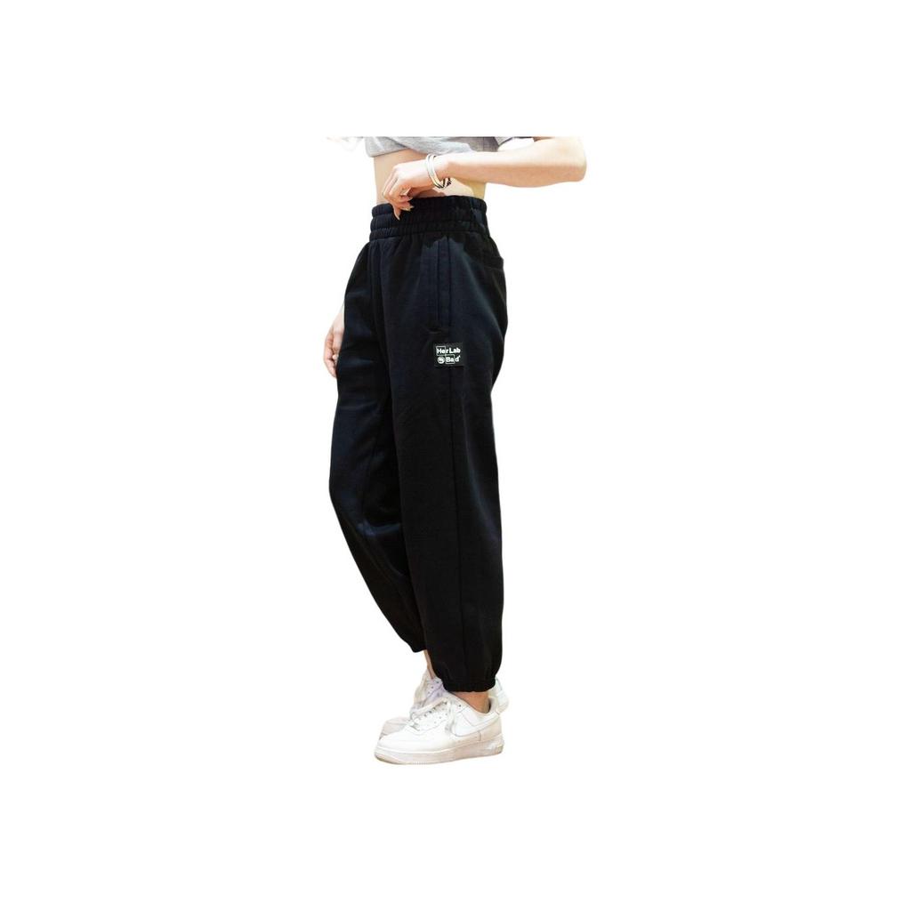 Li-Ning Solid Color Fleece Warm Loose Sports Pants Women bottoms Black AKLR760-3