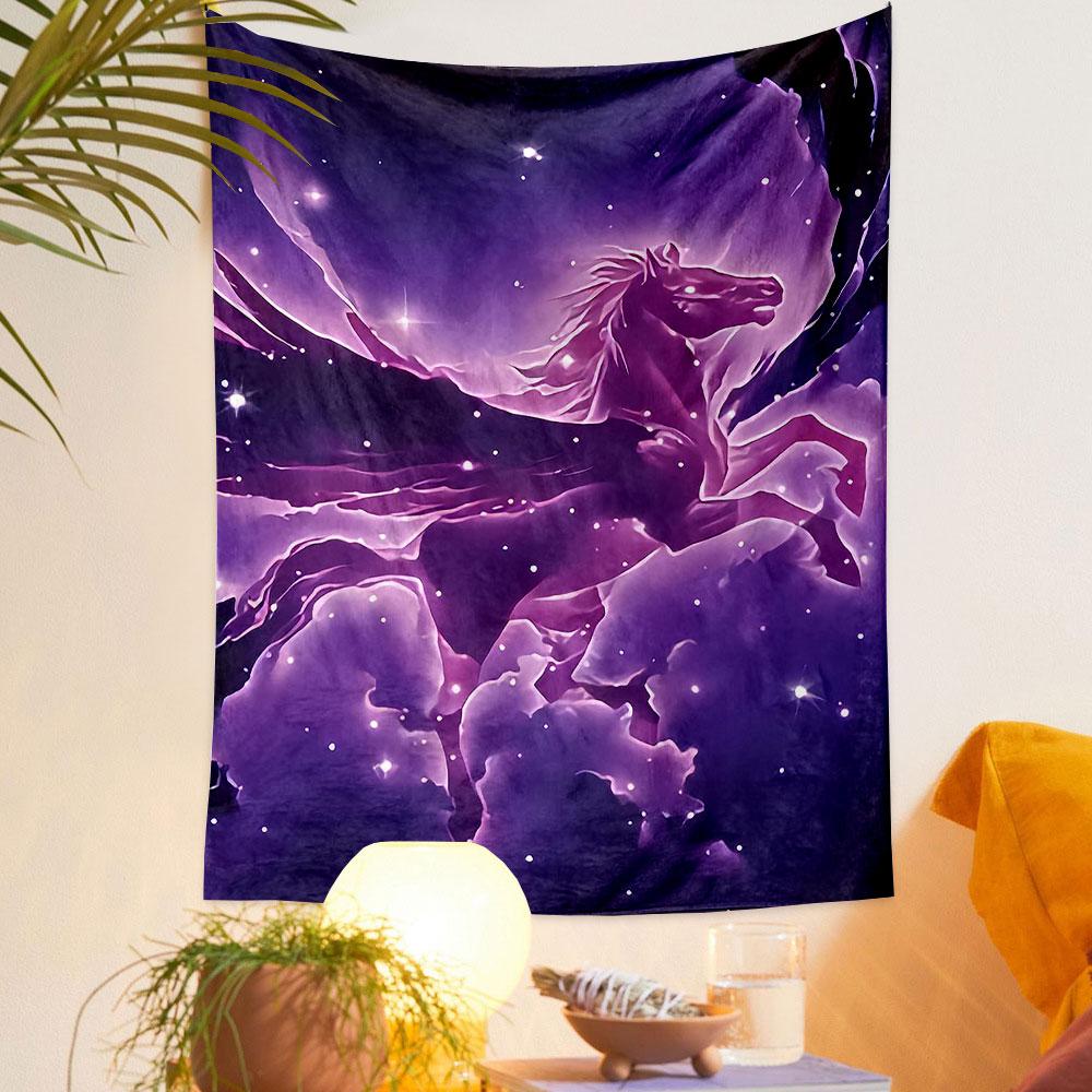 "Purple Galaxy Pegasus Tapestry" Patterned tapestry home decor, suitable for bedroom and living room, gift