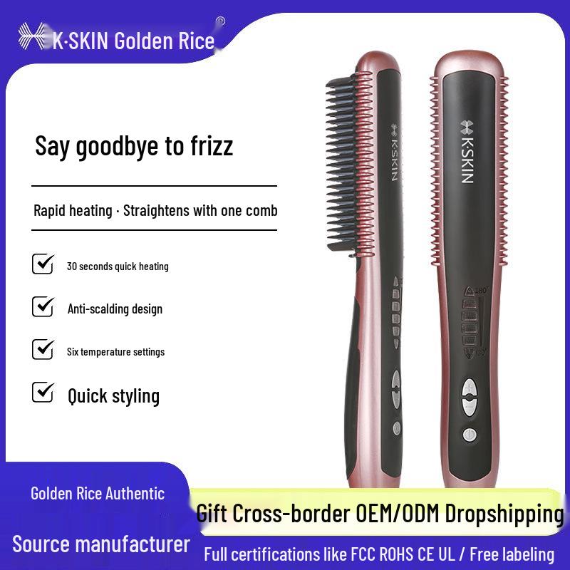 Jindao KD388A 2-in-1 Hair Straightener & Curling Comb - Damage-Free Styling Tool for Women, White US Standard - Lavender