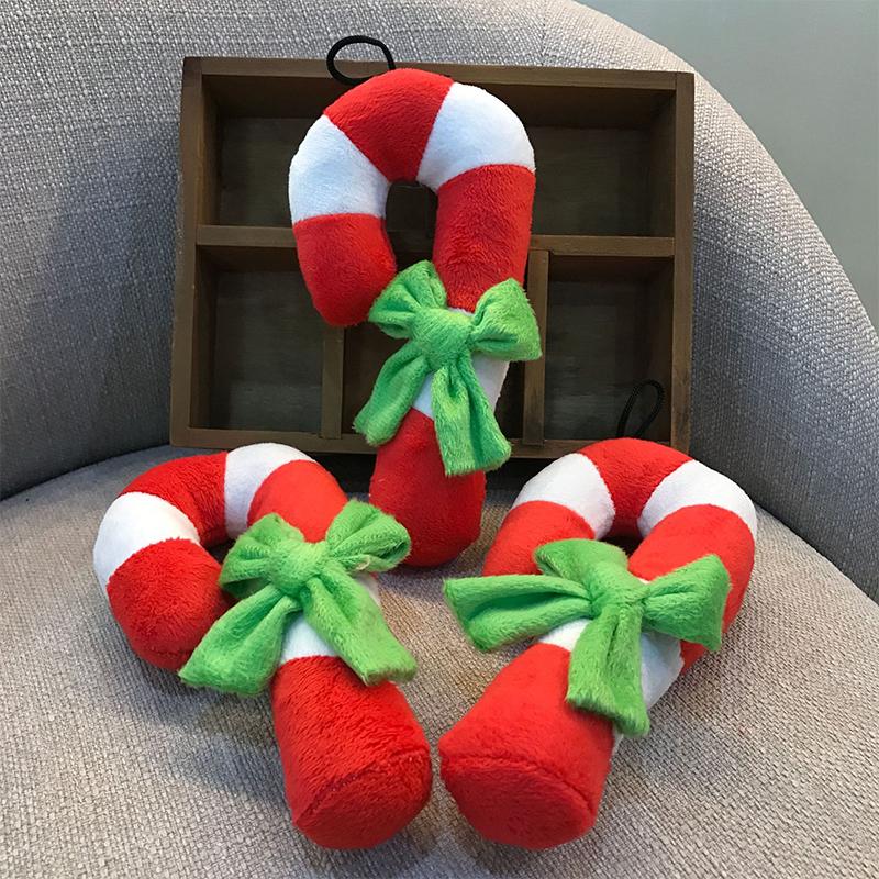 Christmas Candy Squeak Pet Dog Toy Puppy Plush Christmas Crutches Toys Bite Resistant Chewing Interactive Dog Toy Pet Supplies