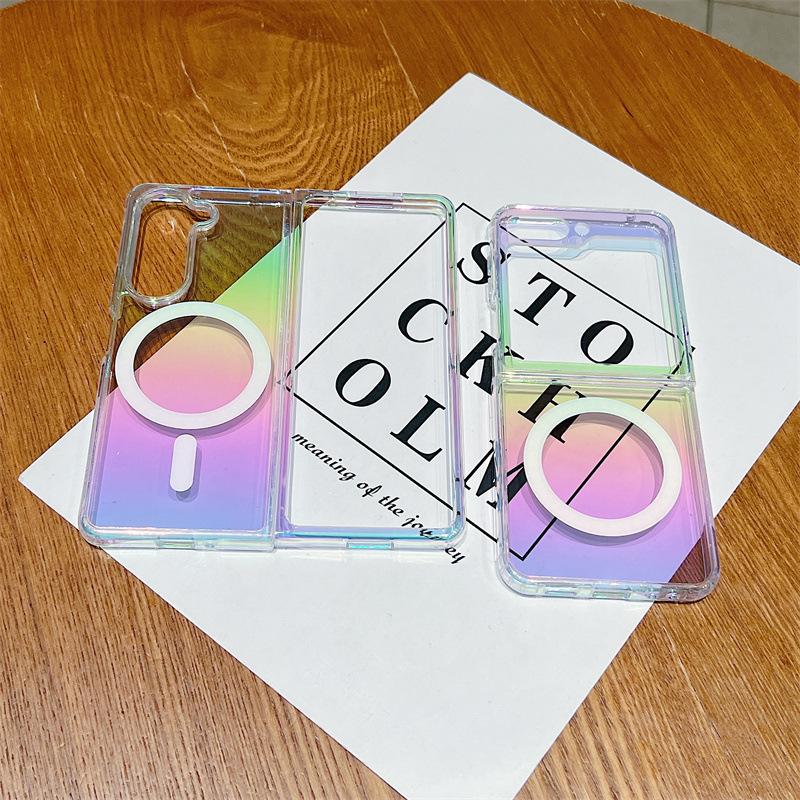 Suitable for Samsung Folding Z Fold5 Magnetic Phone Case Zflip6 Colorful Laser FOLD4 Color Plated Protective Case 3