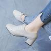 Fashion Leather Soft Leather High Heels Women's Single Shoes British Style Retro Deep Cut Square Toe Lace Up  2024