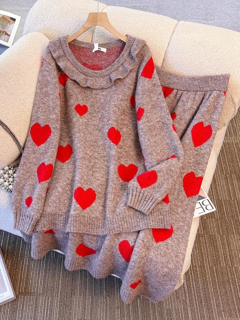 Plus Size Women's Winter Knit Sweater & Skirt Set - Slimming Fashion for 130-300 Jin