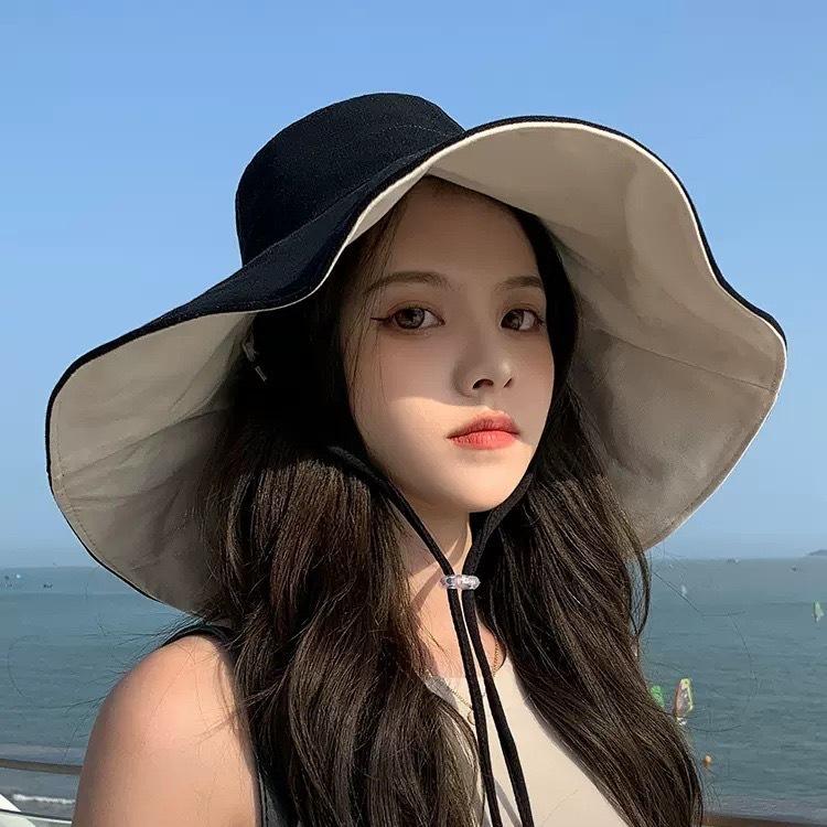 Summer sun protection hat women's versatile double-sided with large brim bucket hat outdoor UV protection travel visor